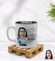 BK Gift Kişiye Özel Kadın Nihayetinde Karikatürlü İçi Siyah Renkli Kupa Bardak Model 2