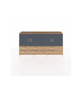 Arges Konsol 6 Raflı 6 Çekmeceli 4 Kapaklı 176x30x99 Çam-Antrasit/Çam