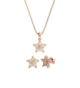 Zirkon Taşlı Rose Manolya Çiçeği Kolye Küpe 2'li Gümüş Set