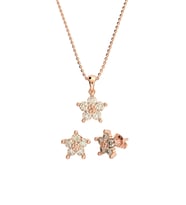 Zirkon Taşlı Rose Manolya Çiçeği Kolye Küpe 2'li Gümüş Set