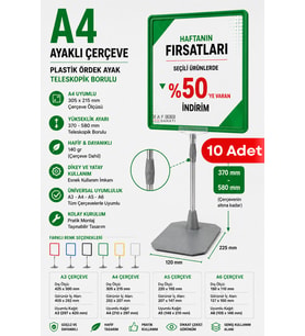 10 Adet - A4 Ayaklı Fiyat Etiketlik Teleskopik Borulu Çerçeve Etiketlik Yönlendirme Levhası Menü Panosu Yeşil