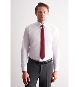Beyaz Klasik Yaka Uzun Kol Cepsiz Slim Fit Basic Pamuklu Gömlek 1004255057