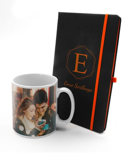 Kişiye Özel Kupa & Kişiye Özel Turuncu Baskı Defter