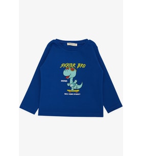 Breeze Girls & Boys Erkek Çocuk Uzun Kollu Tişört Kaykaycı Gözlüklü Dinozor Baskılı 1-4 Yaş, Saks Mavisi