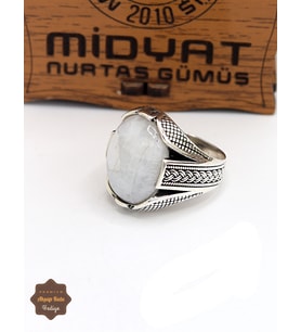 Havlit Taşlı Örgü Motifli 925 Ayar Gümüş Erkek Yüzük 201024934