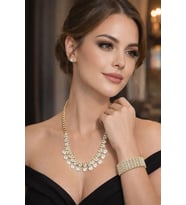 TAŞLI GOLD RENK KOLYE BİLEKLİK SETİ DÜĞÜN ŞIK ABİYE ÖZEL GÜN SET (Rose Gold Altın)