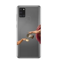 Samsung Galaxy A21S Uyumlu Eller Tablosu ve Kahve Tasarımlı Şeffaf Telefon Kılıfı