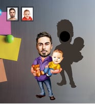 Kişiye Özel Babalar Günü Baba Erkek Bebek Karikatürlü Ahşap Magnet Model-3
