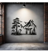 Metal Japon Manzara Duvar Dekoru – Dağ Temalı Modern Minimalist Ev Ofis Dekoratif Tablo (Siyah)