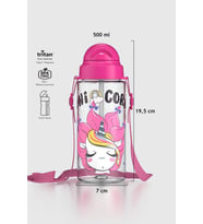 Renga Migo Desenli 500 ml Askılı Pipetli Tritan Çocuk Matara 912008 Lila (Pembe)