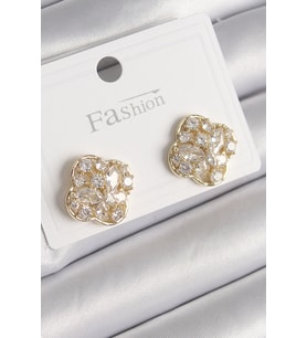 Pirinç Gold Renk Zirkon Taşlı Yonca Model Kadın Küpe 5886 - HPSBYI2134-7235