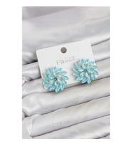 Mey İthalat® Buz Mavisi Renk Kristal Taşlı Çiçek Model Kadın Küpe