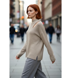 Kadın Oversize Cut Out Detaylı Siyah Triko Kazak Akrilik Fitilli Uzun Kollu Kışlık Kombinlerinize