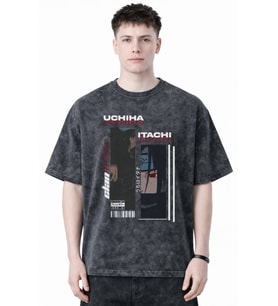 Itachi Uchiha Naruto Anime Baskılı Unisex Oversize Eskitme Yıkamalı Tişört