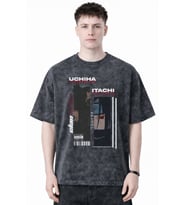 Itachi Uchiha Naruto Anime Baskılı Unisex Oversize Eskitme Yıkamalı Tişört