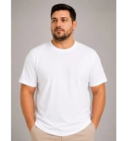 Erkek Battal Big Size Basic Tişört Bisiklet Yaka Rahat Kalıp T-Shirt - Beyaz