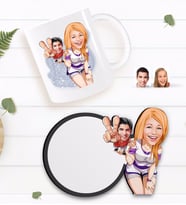 BK Gift Kişiye Özel Sevgililer Karikatürlü Beyaz Kupa ve Ahşap Bardak Altlığı Hediye Seti-30