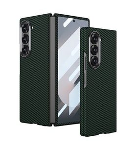 Galaxy Z Fold 6 Kılıf Kamera Korumalı Karbon Fiber Tasarımlı Arka Yüzey Zore Kıpta Karbon Kapak
