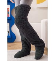 Sock Peluş Uyku Çorabı Welsoft Diz Üstü Oda Çorabı Ayak Isıtıcı Uzun Gonç Çorap (Siyah)