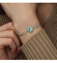 925 Ayar Gümüş Rodyum Kaplama Aquamarine Taşlı Kadın Bileklik