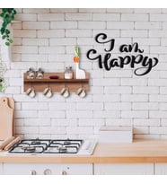 BK Home Doğal Ahşap Raflı Dekoratif Fincan Askılığı ve Mutluyum Duvar Süsü-1 (Beyaz)