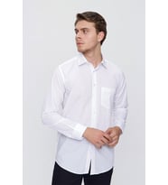 Beyaz Uzun Kol Düz Bez Ayağı 041 Sert Yaka Basic Comfort Fit Gömlek 1004245051
