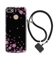 General Mobile GM8 Go GM9 GM20 Pro Plus Kılıf Boyun Askılı Silikon Black flowers 1391