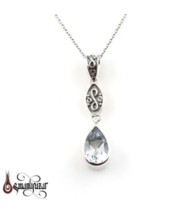 Blue Topaz Taşlı 925 Ayar Bayan Gümüş Kolye