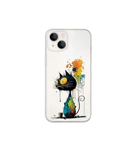 iPhone 14 Plus ile Uyumlu Splash Kedi Tasarımlı Şeffaf Silikon Kılıf