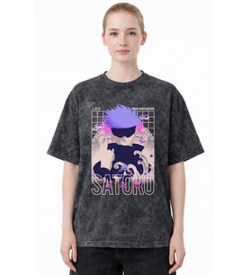 Gojo Satoru Jujutsu Kaisen Anime Baskılı Unisex Oversize Eskitme Yıkamalı Tişört