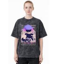 Gojo Satoru Jujutsu Kaisen Anime Baskılı Unisex Oversize Eskitme Yıkamalı Tişört