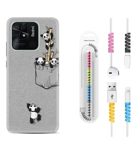 Xiaomi Poco X3 Pro M4 Pro X4 Pro C40 10C Kılıf Kablo Koruma Spiral Silikon Pandalar 1798