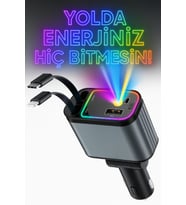 Led Işık Tavan Aydınlatmalı 4IN1 Çift Kablolu Hızlı Şarj 3.4A Araç İçi Çakmaklık Şarj Aleti (Çok Renkli-Renksız)