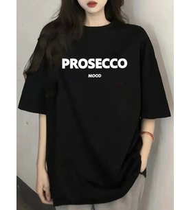 Baskılı Oversize Bisiklet Yaka T-shirt - Siyah