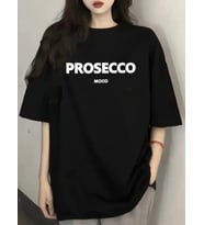 Baskılı Oversize Bisiklet Yaka T-shirt - Siyah