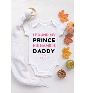 Kız Beyaz Bebek Prince Daddy Baskılı Çıtçıtlı Body