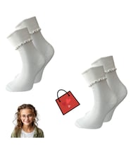 Happy Body (Art Nm 40245)  2'Li Set Kız Çocuk Çorap Aksesuarlı Lastik Dikim (Ekru)