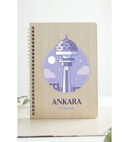 Ankara Ata Kule Şehir Tasarım Ahşap Kapaklı Defter Kraft Kağıt Özel Tasarım (Akçaağaç Rengi )