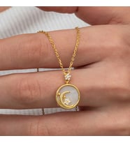 Gümüş Gold Sedef Taşlı Ay Yıldız Hilal Kadın Kolye