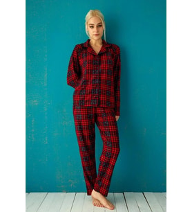 Pijamoni Kadın Süet Önden Düğmeli Pijama Takımı 56603 - 1 Adet (Kırmızı)