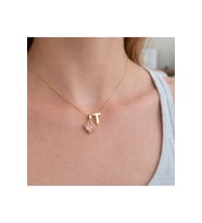 14K Altın Renginde T Harf Pembe Kalpli Minimal Çelik Kadın Kolye