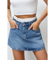 Moda Denim Düz Desen Günlük Mini Boy Limited Edition Boxer Detaylı Yüksek Bel Denim Etek