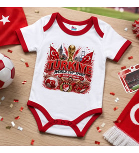 BK Gift Türkiye Taraftar Temalı 2026 Dünya Kupası Tasarımlı Kırmızı Bebek Body Zıbın-9 Tek Yürek Milli Takım Ruhu