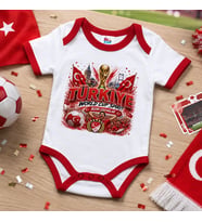 BK Gift Türkiye Taraftar Temalı 2026 Dünya Kupası Tasarımlı Kırmızı Bebek Body Zıbın-9 Tek Yürek Milli Takım Ruhu