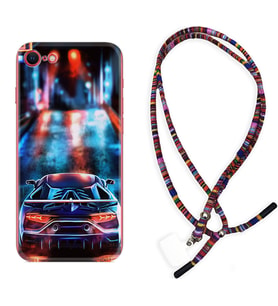 Apple iPhone 5 6 7 8 Plus Se XR Kılıf Boyun Asklı Rasta Silikon Neon Cars 1724