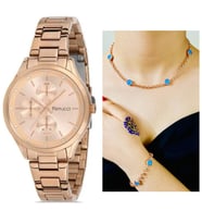 Ferrucci Rosegold Çelik Kadın Kol Saat+Nazarlıklı Set Hediyeli