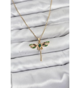 316L Çelik Zincir Gold Renk Yusufçuk Model Zirkon Taşlı Kadın Kolye TJ-BKO10833
