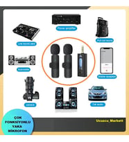 Kablosuz Çift Yaka Vlog Mikrofonu (3.5mm - Çok Yönlü Kondenser Mikrofon Cep Telefon - Müzikseti - Seslendirme Anfi)
