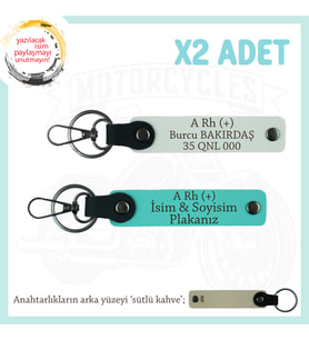 Motor Severlere, İsim Plaka ve A Rh (+) Yazılı Özel Tasarım x2 Anahtarlık, Hediye , Beyaz-Turkuaz-SK