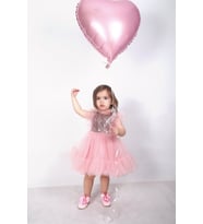 Daniel Kolları Fırfırlı Payetli Kız Çocuk Özel Gün Elbisesi Pembe